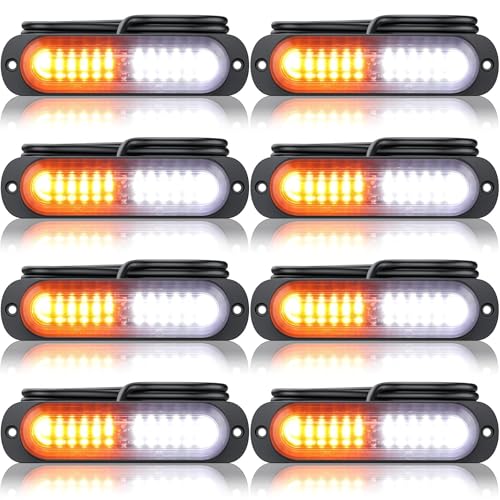 Maxetodo Sync Feature LED Emergency Strobe Lights Ultra Slim Surface Mount Amber/White Grille Lights,12/24V Waterproof,18 Modes,Memory Function,8PCS 12 LED for Trucks,Vehicles,ATVs,RVs,Cars