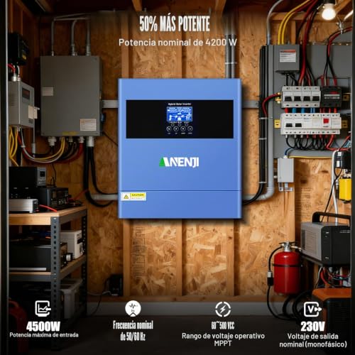 Miniatura 5 de Inversor De Corriente Híbrido De 4200 W, 24 V Cc 230 V Ca, Inversor Solar Sinusoidal Puro, 100 A Mppt Alimentación De Red, Voltaje De Entrada Máx. Pv 500 V 4 Modos De Carga Para Baterías De Litio