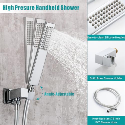Set de Grifería para Ducha SKOWLL con Cabezal de Ducha de 12 Pulgadas, Montaje en Pared, Cromo Pulido, Sistema de Ducha LED con Válvula y Recorte Incluidos miniatura 5