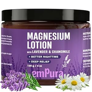 Lavender Magnesium Lotion for Women, Nighttime Magnesium Cream with Chamomile, Shea Butter & Jojoba Oil, Muscle Relief & Relaxation, Foot Cream for Dry Skin, Valentine’s Day Gifts for Her (4oz)