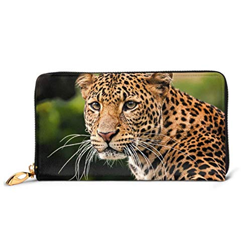 Preisvergleich Produktbild JHGFG Mode Handtasche Reißverschluss Brieftasche Porträt Javan Leopard Telefon Kupplung Geldbörse Abendkupplung Blockieren Leder Brieftasche Multi Card Organizer