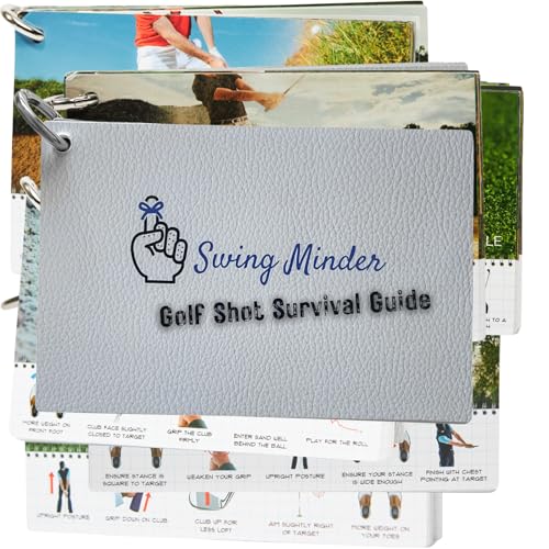 Swing Minder Golf Reference Cards - Step-by-Step Instructions for 33 of Golf's Hardest Shots - Ideal Golf Gifts for Men or Golf Bag Accessories - Waterproof PVC and Sturdy Carabiner for Easy Use