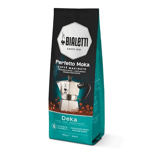 Bialetti - Perfetto Moka Deka: Café Molido Tueste Medio, Aroma de Cereales, 250g, Paquete con Válvula Unidireccional para Preservar el Sabor