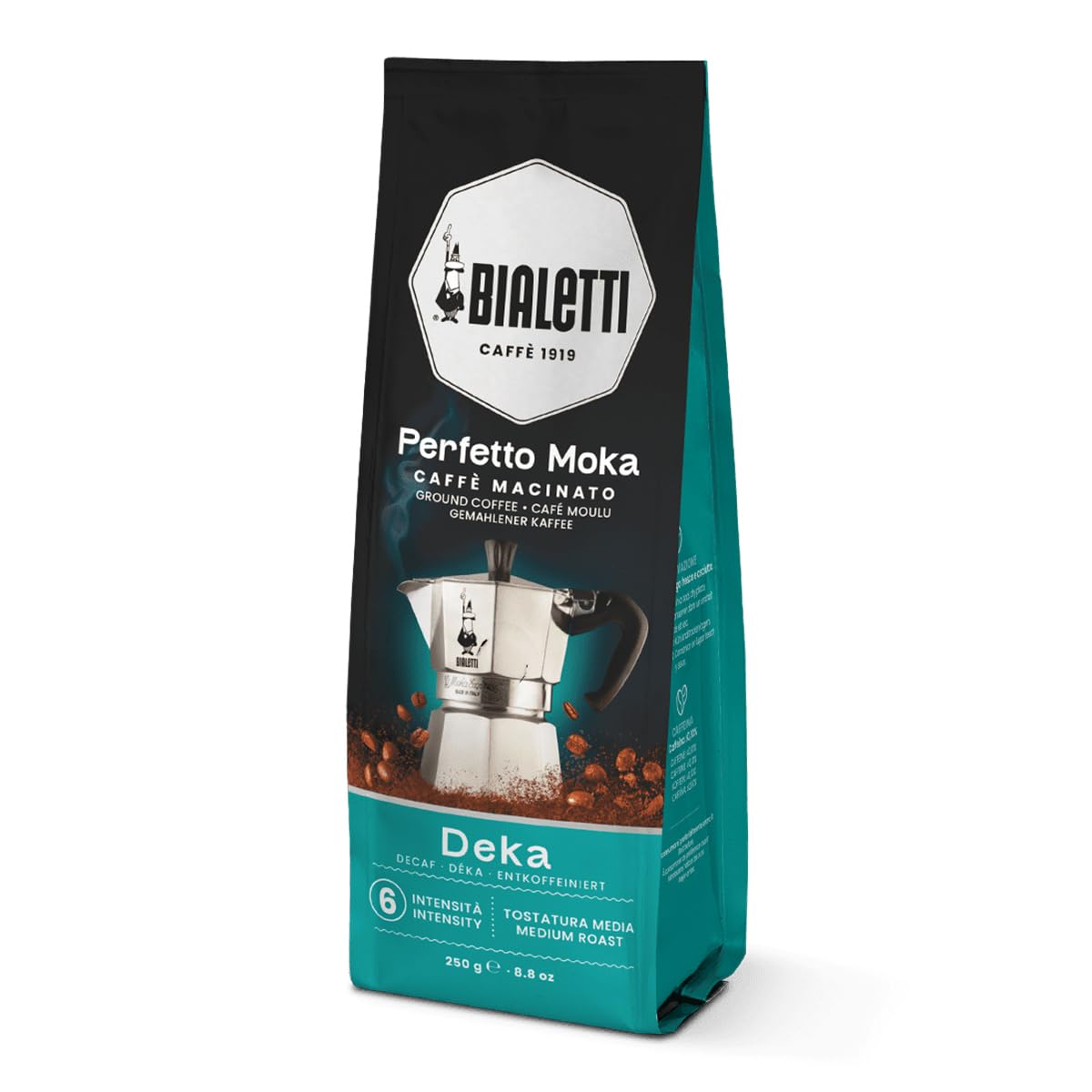 Bialetti - Perfetto Moka Deka: Medium Roasting Ground Coffee, Cereals Aroma, 8.8 Oz - 250g, Bag with Flavour-Saving Valve