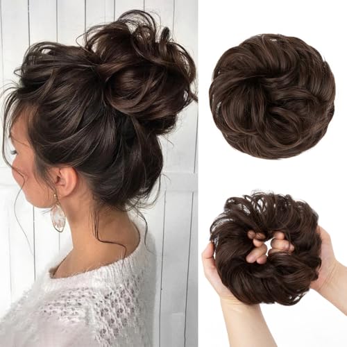 CJL HAIR Large Wavy Curly Bun Hair Piece Dark Chocolate