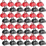 Yeshone 48 Pcs Metal Cowbells with Handles Loud Noise Makers Small Hand Percussion Cowbells for Football Events, Wedding, Graduation Team Cheering(Black, Red)