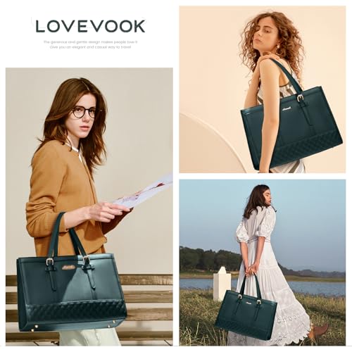 Image of LOVEVOOK Laptop Bag for Women,15.6 inch Laptop Tote Bag Waterproof PU Leather Computer Bag Work Bags for Business Office, Large Capacity Laptop Purse Professional Work Tote Black