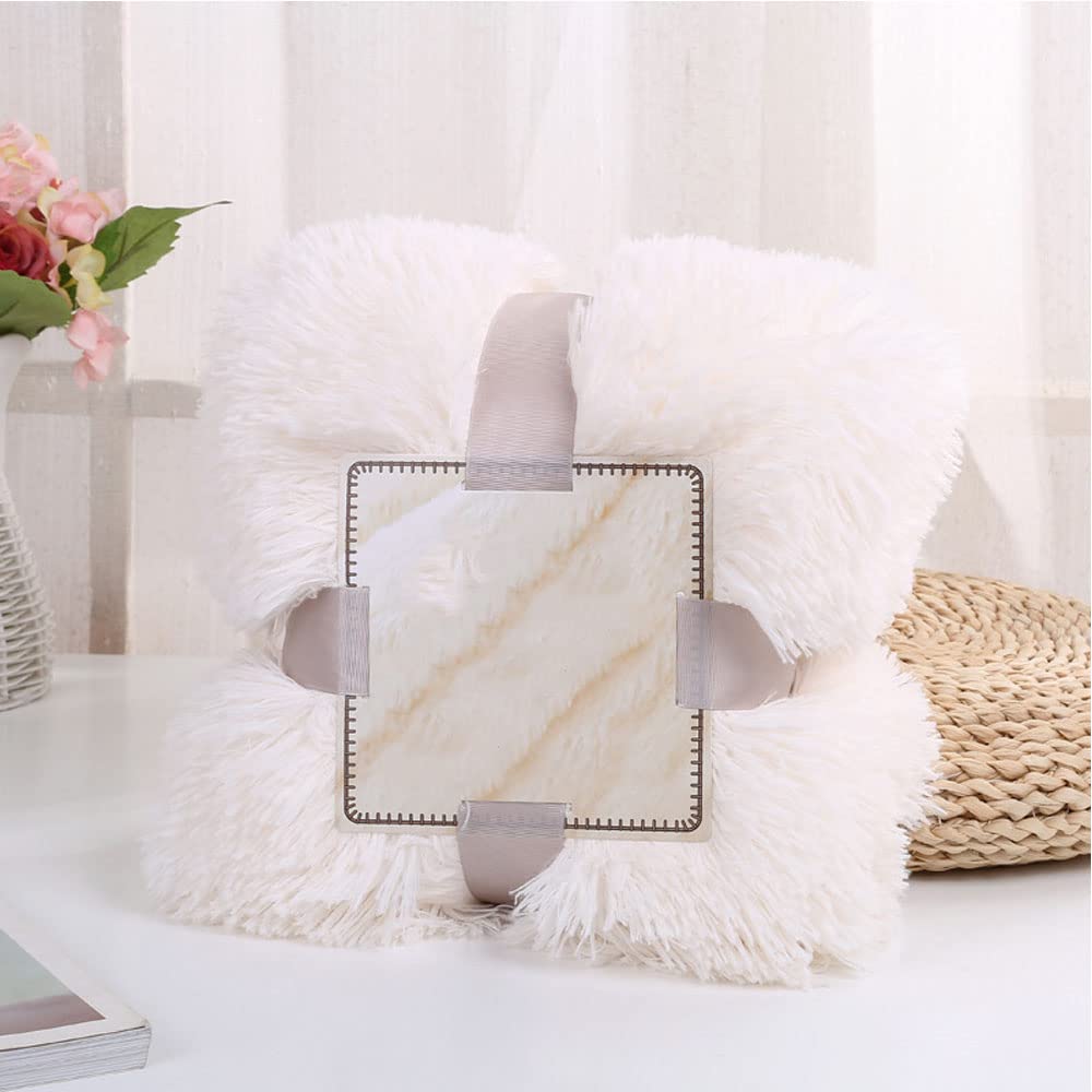 ENEN Manta Sofa/Cama Pelo Largo - Manta Pequeña de Peluche, Manta Cubre Sofa Invierno Reversible con Piel Sintética Suave y Polar con Microfibra Suave (80x120cm,Blanco)