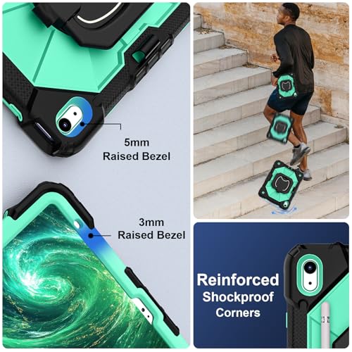 Image of Scnioy Case for iPad 10th Generation iPad A16 11th Generation Case 10.9 /11 Inch 2022 /2025, Rugged A16 iPad Cover 10th Gen with 360 Rotating Stand Screen Protector Pen Holder Shoulder Strap, Mint
