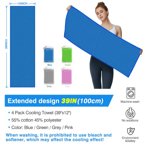 4 Pack Cooling Towels (40"X12"), Ice Towel Soft Breathable Sweat Chilly Microfiber Towel Yoga Sport Running Gym Workout Camping Fitness Towels Workout Beach Accessories Essentials For Women Men #TOP3