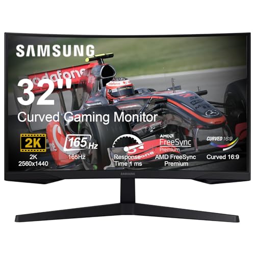 SAMSUNG 32'' Odyssey G50A Gaming Monitor, QHD (2560 x 1440) 1Ms 165Hz Curved Monitor, AMD FreeSync Premium, Realistic HDR, 1 x DP 1.4, HDMI 2.0, Black