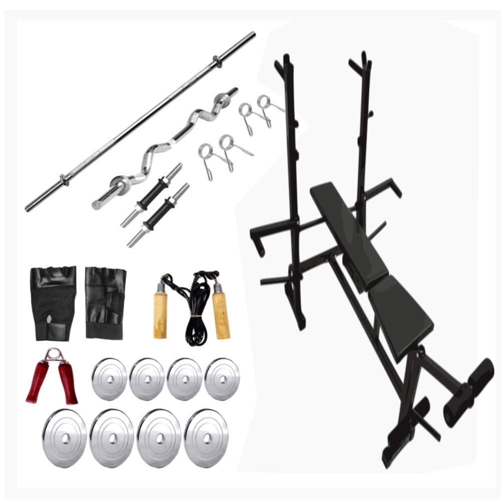 HASHTAG FITNESS 8 in 1 Multipurpose Bench with 90 kg Chrome Steel Weights Combo Home Gym Exercise and Training equipments-picture-12