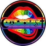 Coexist LGBT Lips Sticker - Love is Love Rainbow Premium Vinyl Decal 3 x 3' Circle | Car Bumper Auto...