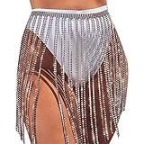 Barode Crystal Tassel Body Chains Belly Dance Skirts Rhinestones Sexy Bikini Summer Beach Hip Waist Chain Nightclub Jewelry Accessories for Women and Girls (Silver)