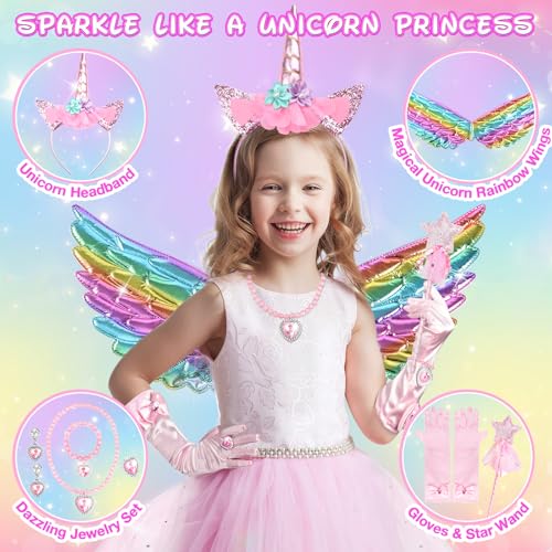 Image of Tea Party Set for Little Girls, 63PCS Pretend Play Toys & Unicorn Dress Up