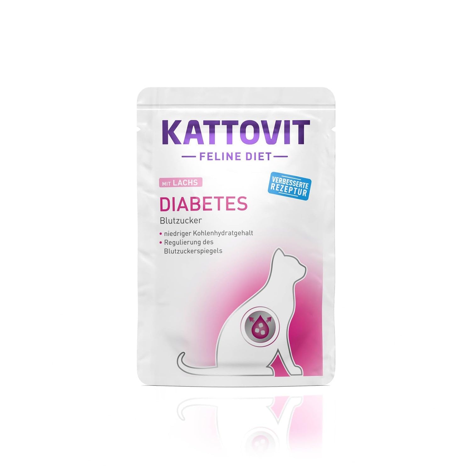 Kattovit Dieta dla diabetyków kotów – z łososiem, podwójne opakowanie, 2 x 24 x 85 g, specjalna karma dla kotów, wspomagająca dostarczanie glukozy, wysoka zawartość surowego błonnika