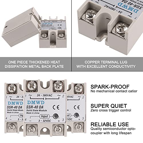 Ssr-40Da Solid State Relay Dc To Ac (Input 3-32V Dc Output 24-380V Ac) With Heat Sink, 40A #TOP3
