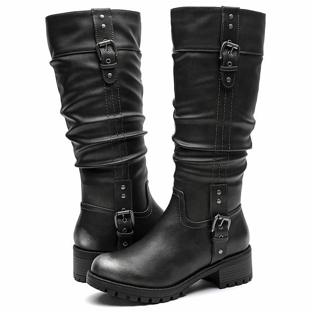 Image of GLOBALWIN Women's Chunky Low Heels Boots Knee High Boots For Women