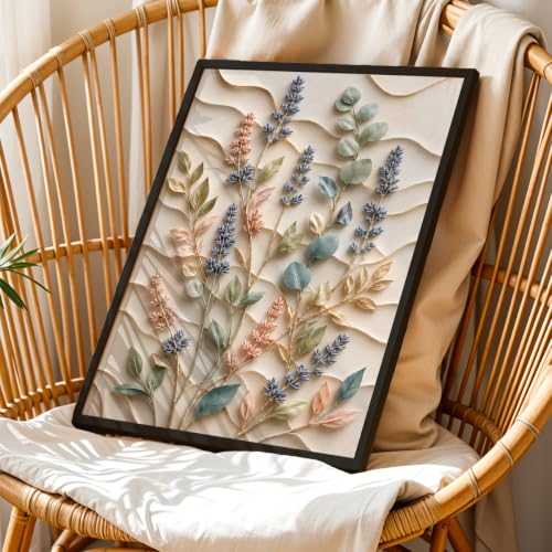 Image of NoWorries Floral Botanical Wall Painting with Frame | Premium Textured Flower & Leaf Artwork, Pastel Nature Wall Decor Framed for Living Room Bedroom Office and Home Decoration (Art-11,17x25inch)