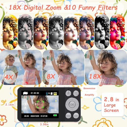 Cámara digital compacta para niños 64MP 4K con zoom 18X miniatura 6