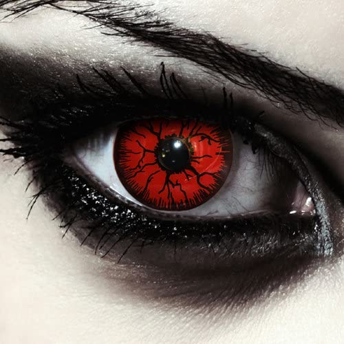 DESIGNLENSES lentilles journalières couleur rouge pour halloween costume monstre, 1 paire (2 pcs), sans correction'Red Monster'