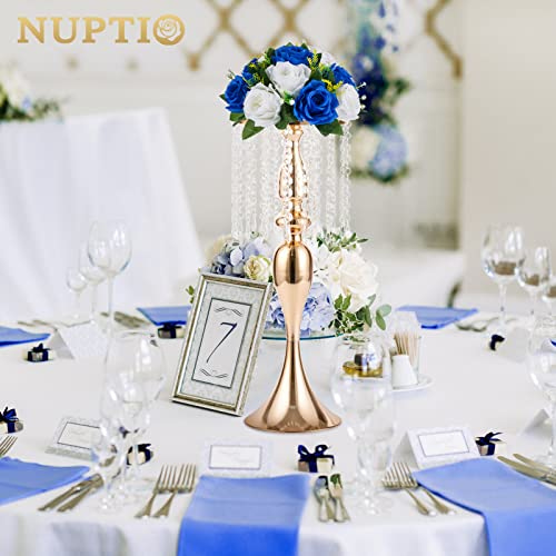 NUPTIO Artificial Flower Ball Centrepieces: 2 Pcs Royal Blue & White Fake Flowers Roses Balls 24cm Diameter for Centerpiece Faux Silk Rose Arrangements for Wedding Reception Party Table Decorations - Image 2