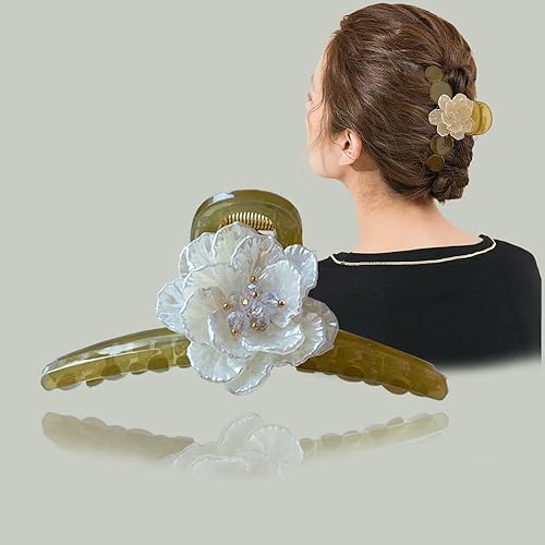 Miniatura 10 de Fuyunohi Paquete de 2 pasadores de metal para mujer, pinzas para el cabello grandes, pinzas de garra de flor, accesorios dorados para el cabello,
