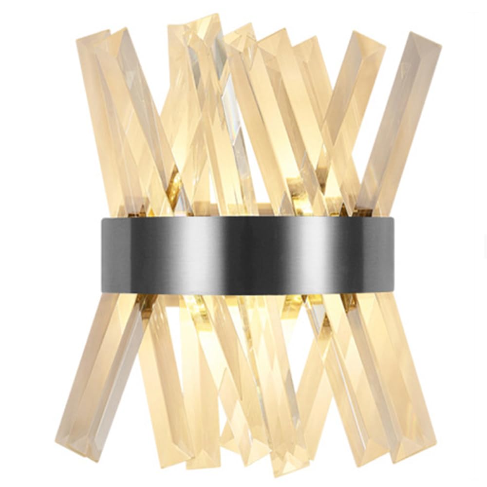 SXECAEPS Crystal Wall Scocne, Stainless Steel Lamp with Strip Lampshade, Modern Nordic Lighting - G4 Socket, Bedroom Bedside Living Room Hallway Walllight Fixtures (H:30cm)