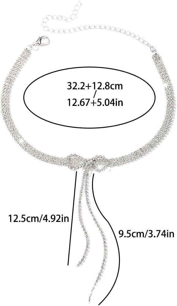 Rhinestone Bowknot Choker Necklace for Women Crystal Long Tassel Clavicle Chain Necklace Cubic Zirconia Bow Knot Jewelry for Women Gifts - Image 9