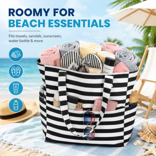 Image of LEDAOU Beach Bag Waterproof Sandproof Women Beach Tote Pool Bag with Zipper for Swim Gym Grocery Travel with Wet Pocket | Sandproof