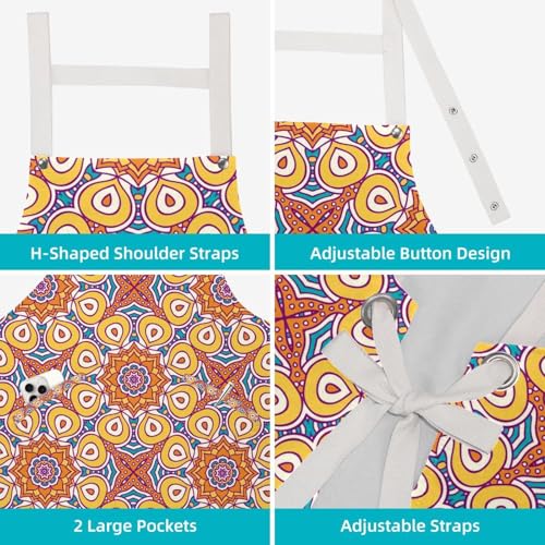 Tabliers de cuisine mandala multicolore grand modèle avec 4 broches