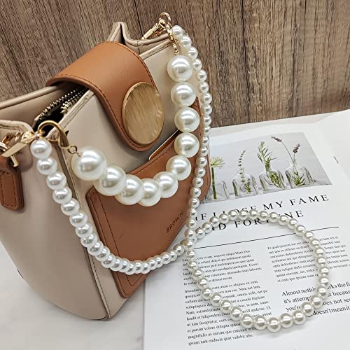 HAOBIN Perle Griff Kette Taschenkette Perle Korn Kettenriemen Taschenhenkel Kette Tasche Griff Ersatz TascheKette Dekoration Kette Schultergurtkette Ersatz Damentaschenkette (Weiß, 25 cm+80 cm)