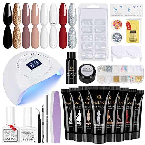 Saviland Poly Gel Nail Kit 8 Colors With 96W U V Nail Lamp And 120Ml Slip Solution Kit #TOP1