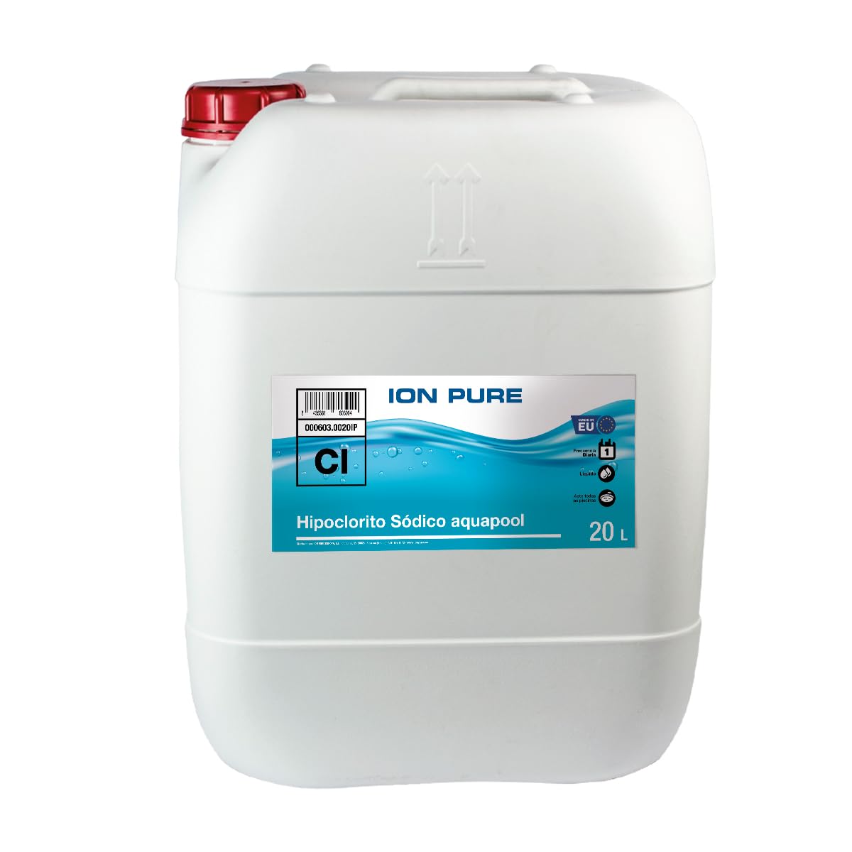 Cloro Choque Líquido Clarificante HIPOCLORITO SÓDICO al 15% ION PURE 20 litros - Cloro Acción rápida - Súperclarificante - Recuperador Aguas difíciles - Apto Liner