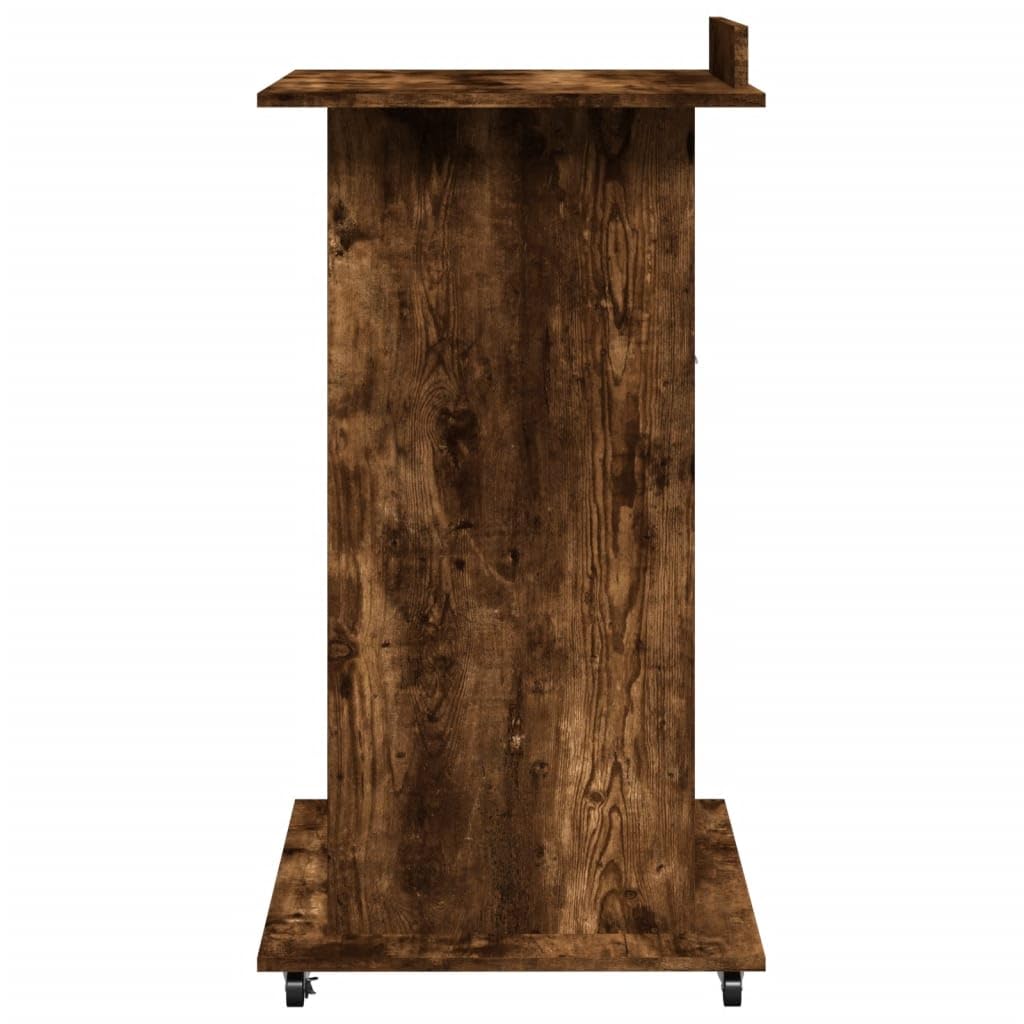 Scrivania in legno di rovere affumicato con ruote, piano superiore inclinabile, cassetto, 55 x 55 x 107 cm, segretario mobile per ufficio, casa, presentazione, spazio di archiviazione