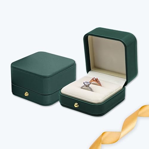 Miniatura 3 de Caja de compromiso de boda, caja de compromiso verde, caja cuadrada de terciopelo de cuero, caja para anillos de joyería de terciopelo de alta