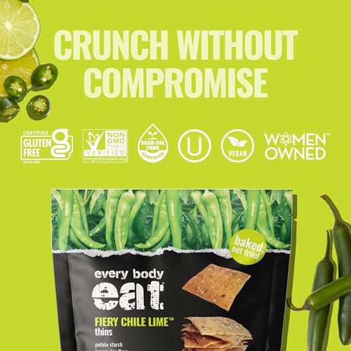 Image of Every Body Eat Gluten Free Crackers, Fiery Chile Lime - Spicy Snacks, Vegan Snack Crackers, Dairy Free, Seed Oil Free (Pack of 2), 4 oz Bags