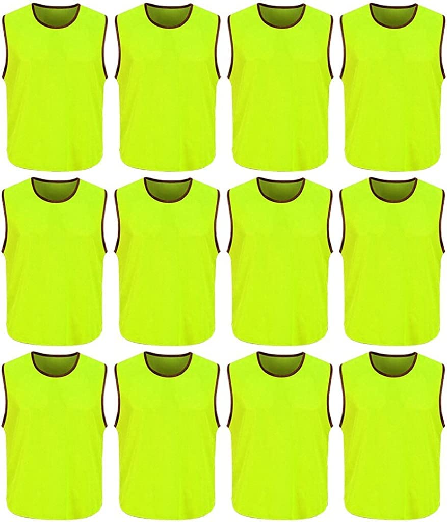 SanR Men Polyester Training Bibs Sportswear Football Bibs Scrimmage Vest For Soccer Cricket Track And Field Sport (Set Of 6) (Small, Floro Green)