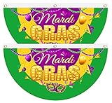 FLCHWY Mardi Gras Happy Carnival Bunting Banner,New Orleans Mardigras Carnival Celebration Bunting Flag Holiday Party Fleur De Lis Carnival Flag Canvas Header Polyester Outdoor Decor with 3 Brass