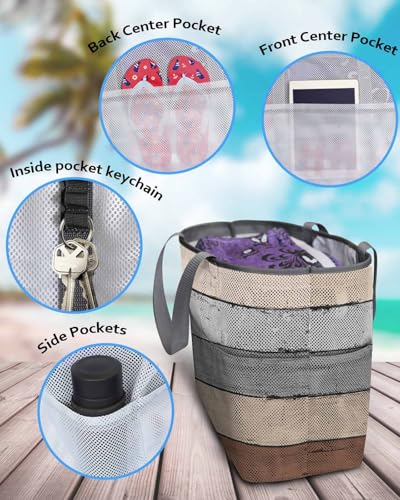 Mesh Beach Bag Oversized Tote Bags for Women Vintage Brown Wood Grain Large Bags for Travel Pool Grocery4