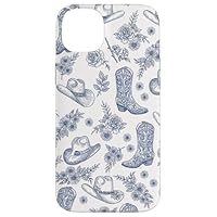 Western Blue Cowboy Boots Hats & Floral Pattern Cowgirl Case for iPhone 14 Plus