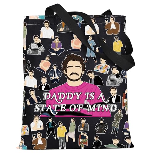 WZMPA Pedro Tote Bag - Pascal Inspired Gift, Daddy Is A State Of Mind Reusable Grocery Bag for Movie Fans (Daddy State Tote-BL)