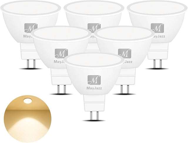 MayJazz MR16 LED Bulbs 5W 12V, Warm White GU5.3 Bi Pin Base LED Light Bulb, 400LM 3000K 120 Degree Wide Beam Angle LED Bubls, Non-Dimmable - 6 Pack.