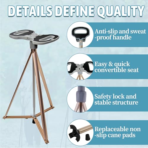 Image of ALEVMOOM Walking Cane with Seat Folding Lightweight, 2-in-1 Cane Stool for Adults, Aluminum Walking Stick with Seat, Stick Chair Portable Stool for Senior