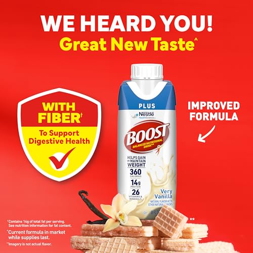 Image of BOOST Plus Nutritional Drink, Very Vanilla, 8 fl oz (Pack of 24) | Balanced, 8 FL OZ