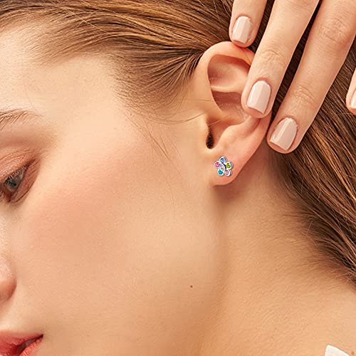 Helicopchain 8 Pairs Hypoallergenic Screwback Earrings Studs For Women Teens 316L Stainless Steel Cz Heart Screw Back Earring Studs Flower Multicolored Butterfly Stud Earrings Set #TOP3
