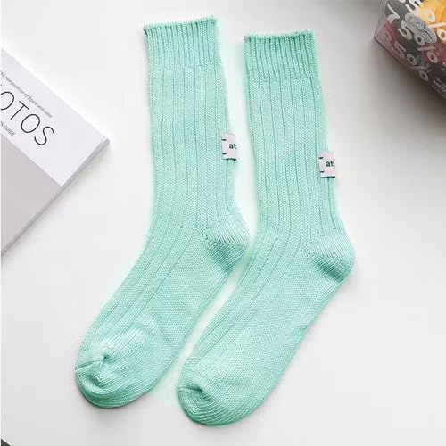 Image of Benefeet Sox Crew Socks for Women Retro Cotton Ribbed Knit Casual Socks Solid Color Athletic Sock