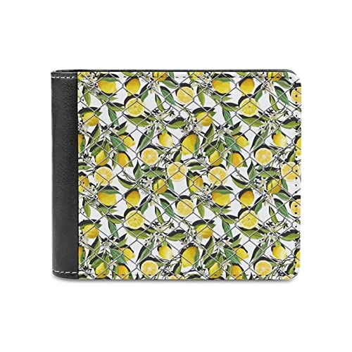PLAYBOYSJ Herren Leder Geldbörse Lemon Flowers Leaf Grid Slim Wallet Kreditkarteninhaber Geldbörse Cover