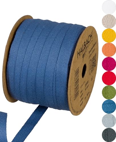 Halbach Seidenbänder Cinta de algodón, 10 mm x 30 m, 100% algodón, cintas para manualidades por metro, cinta de tela para decoración, manualidades, costura al bies, color: azul vaquero