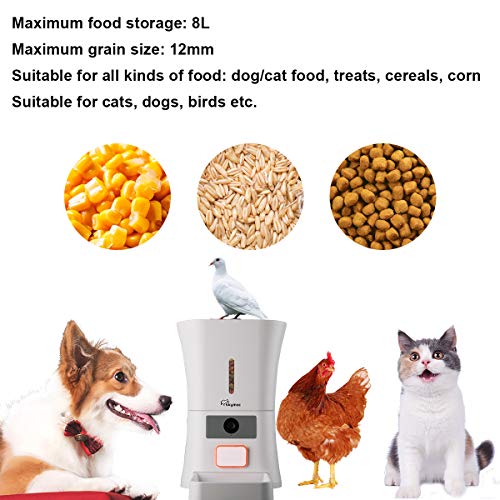 SKYMEE 8L WiFi Pet Feeder Automatic Food Dispenser for Cats & Dogs - 1080P Full HD Pet Camera Treat Dispenser with Night Vision and 2-Way Audio, Wi-Fi Enabled App for iPhone and Android